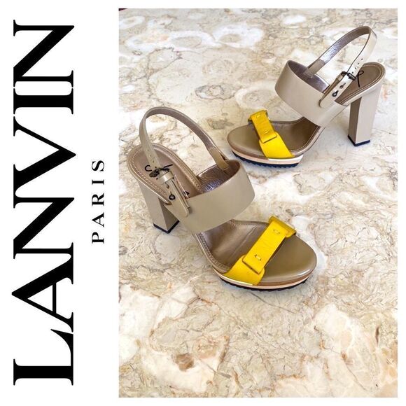 Lanvin Platform Heeled Leather Sandals Made in Italy - Picture 1 of 16